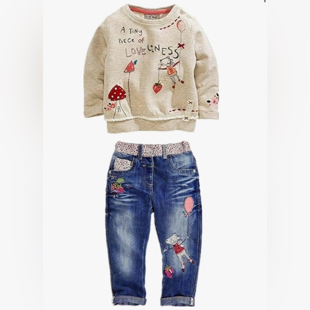 Kids Loveliness Graphic Shirt and Jeans Set